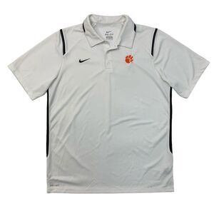Nike Polo Shirt Mens L Large White Dri Fit Team Gameday Training Clemson Tigers